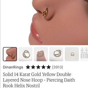 Solid 14 K gold yellow double layered nose hoop